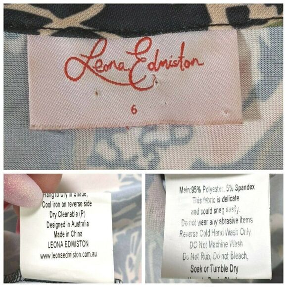 Leona Edmiston Faux Wrap Dress Floral V Neck Belted 3/4 sleeve Australia XS US - Picture 10 of 13